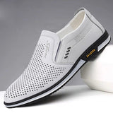 Men's Black Leather Casual Shoes Sneaker Slip-on Loafers Soft Bottom Non-slip Dad Driving Mart Lion 206Hollow-White 39 