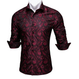 Barry Wang Gold Paisley Bright Silk Shirts Men's Autumn Long Sleeve Casual Flower Shirts Designer Fit Dress Shirts MartLion   