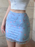 Women Floral Printed Mesh Summer Skirt Bodycon Polyester Mini Short Elastic Waist Casual MartLion   