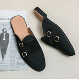 Mules Summer Sandals Loafers Half Shoes Diamond Leather Men's Shoes Designer Slides Slippers MartLion 736 Black 47 