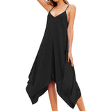 Women's Overalls Casual Solid Frocks Beach Dress Sleeveless Irregular Hem Mid-Calf MartLion Black L CHINA