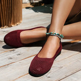 Women Round Toe Flat Shoes Solid Color Knitted Slip on Shoes Casual Breathable Ballet Flats Women Flat Shoes Loafers Women MartLion Red 40