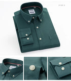 Men's Casual Long Sleeve Woven Button Down Shirt Single Patch Pocket Standard-fit Plaid Striped Cotton Oxford Shirts MartLion   