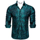 Men's Long Sleeve Black Paisley Silk Dress Shirts Casual Tuxedo Social Shirt Luxury Designer Clothing MartLion CYC-2035 S 