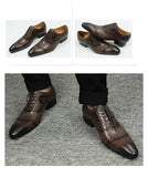 Men's Leather Shoes Engraving Printing Banquet Wedding Oxford Business Office Shoes Chocolate Black MartLion   