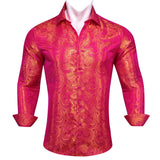 Luxury Shirts Men's Long Sleeve Silk Gold Blue White Black Red Green Purple Silver Paisley Embroidered Casual Blouses Lapel MartLion 0852 S 