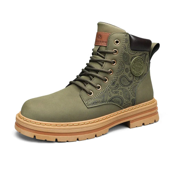 Men Boots Yellow Casual Mens Motorcycle Boots High Ankle Walking Shoes Leather Boots Men MartLion