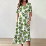 Women's Clothing Unique St Patrick's Day Print Mid-Calf Dresses Round Neck Short Sleeves Frocks MartLion Mint Green XL CHINA