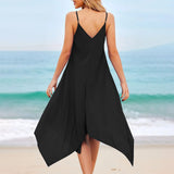 Women's Overalls Casual Solid Frocks Beach Dress Sleeveless Irregular Hem Mid-Calf MartLion   