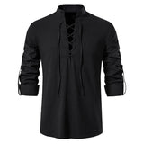 Men's Casual Blouse Cotton Linen Shirt Tops Long Sleeve Tee Shirt Spring Autumn Slanted Placket Vintage MartLion   