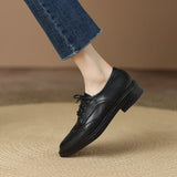 Retro Women's Shoes Spring Genuine Leather Oxfords Loafers Round Toe Bullock Platform MartLion   