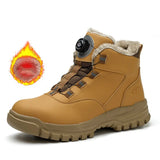 Work Shoes Men Safety Shoes Rotating Buttons Winter Protective Work Safety Boots MartLion Yellow Plush 45 CHINA