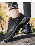 Autumn Leather Men's Sneakers Chunky Shoes Heighten Casual Damping Tennis Black Waterproof Mart Lion   