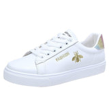 Spring And Summer Women's Vulcanized Shoes Casual Classic Solid Color PU Leather White Sneakers Mart Lion Golden 4.5 