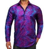 Designer Shirts Men's Silk Long Sleeve Light Purple Silver Paisley Slim Fit Blouses Casual Tops Breathable Barry Wang MartLion 0440 S 