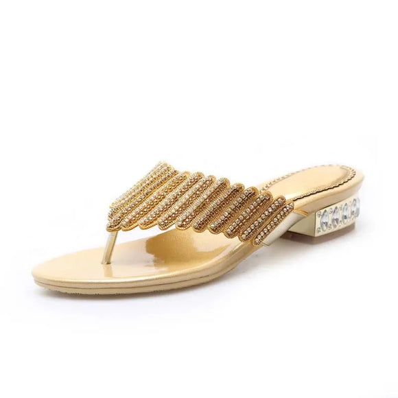 Sliders Shoes Women Summer Footwear Low Heel Silver Rhinestone Gold MartLion   