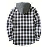 Men's Shirts Classic Plaid Casual Button Down Hooded Long Sleeved Double Pockets Shirt Hoodie Flannel Jacket Tops MartLion   