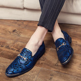 Men's Dress Leather Shoes For Luxury British Gold Blue National Pattern Oxfords Classic Gentleman Wedding Prom Mart Lion   