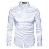 Summer White Silk Satin Shirts Men's Short Sleeve Slim Fit Party Wedding Tuxedo Shirt Casual Button Down MartLion A35 white US size S 