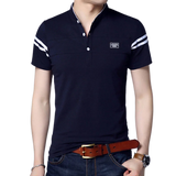 Summer Men's Short Sleeve T-shirts Slim Stand Collar Polo Shirt Korean Style Thin Pullover Casual Paster Deco Clothing MartLion Navy Blue M 
