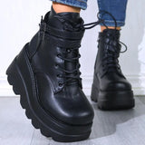 Design Women High Heels Punk Gothic Female Motorcycle Boots Platform Women Boots Wedges Ankle Boots MartLion