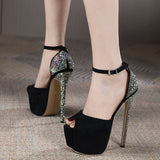 Liyke Rhinestone Fetish High Heels Women Platform Sandals Peep Toe Pole Dancing Shoes Summer Stiletto Mart Lion   