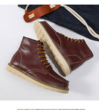  Vintage Men's Leather Boots Casual High Top Work Shoes Winter Warm Fur Snow Platform Non-slip Ankle Mart Lion - Mart Lion