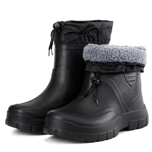 Winter Windproof Cotton Rain Boots Men Warm Light Ankle Rainboots Black Slip on Rain Shoes Men MartLion black 45 