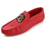 Men's Leather Casual Shoes Spring Summer Trend Lightweight Tiger Embroidery Cool Loafers Driving Mart Lion Red US 7  EU39 