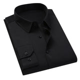 Men's Casual Solid Color Long-sleeved Shirt Slim Versatile White Shirt for Men MartLion black M (45-53kg) 