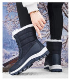 Winter Women's Waterproof Boots Strap Up Flat Heel Boots Warm Snow Shoes, Plush Outdoor Casual Boots MartLion   