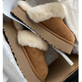 Plush Cotton Slippers Women Flats Shoes Platform Casual Home Suede Fur Warm Slingback Flip Flops Mart Lion   