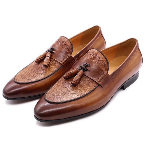  Men's Tassel Loafers Genuine Leather Luxury Slip on Dress Shoes Party Wedding Casual MartLion - Mart Lion