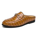 Sandals Men's Stone Pattern Dress Shoes Slip-On Pu Leather Sandals Hombre Verano Mart Lion yellow 38 