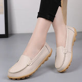 Genuine Leather Shoes Woman Soft Boat Flats Ladies Loafers Non-Slip Sturdy Sole MartLion Beige 38 length 24.0cm 