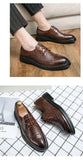 Classic Brown Men's Dress Shoes Pointed Toe Leather Derby Casual Brogue zapatos vestir MartLion   