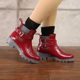 Rain Boots Women Leather Pu Ankle Bootie Waterproof Rubber Walking Shoes Girls Ladies Winter Outdoor Rainy Da MartLion   