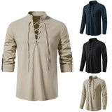 Men Long-Sleeved V-neck T-shirt Cotton and Linen Led Casual Men's T-shirt MartLion   