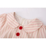Summer Women Short Sleeve Striped Dress Mori Girl Mini Frocks Peter Pan Collar MartLion   
