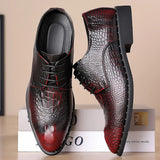 Genuine Leather Men's Crocodile Dress Leather Shoes Lace-Up Wedding Party Office Oxfords Flats MartLion   