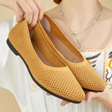 Soft-soled single shoes spring summer solid color pointed toe flat heel casual breathable women's openwork knit MartLion   