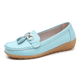 Spring Autumn Women Genuine Leather Loafers Flats Moccasins Shoes Casual Ladies Black MartLion Lake Blue 44 