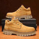 Winter Plush High Top Men's Black Boots Lace-Up Round Toe Leisure All-match Men's Casual Leather Shoes Non-slip Rubber MartLion