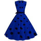 Polka Dot Summer Ladies Dress Vintage Retro With Sleeveless V-Neck  Robe Casual MartLion   