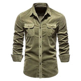 Single Breasted Casual Mode Corduroy Shirts Slim Shirt Her MartLion ArmyGreen XXXL 