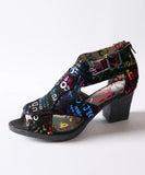 Summer Women's Printed Unique High-heeled Sandals MartLion black 36 