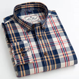 England Style Contrast Casual Checkered Shirts Button-down Soft Cotton  Long Sleeve Standard-fit Plaid Shirt MartLion   