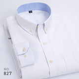 Men's Striped Plaid Oxford Spinning Casual Long Sleeve Shirt Breathable Collar Button Design Slim Dress MartLion White 38 - M 