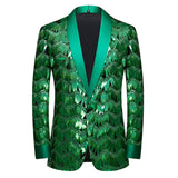 Men's Luxury Wave Striped Gold Sequin Blazer Jacket Shawl Lapel One Button Shiny Wedding Party Suit Jackets Dinner Tuxedo Blazer MartLion Pattern 1 Green US XS 