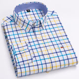Men's 100% Cotton Plaid Checkered Long Sleeve Oxford Shirt Front Patch Chest Pocket Button-down Striped Versatile Casual Mart Lion L506 42 